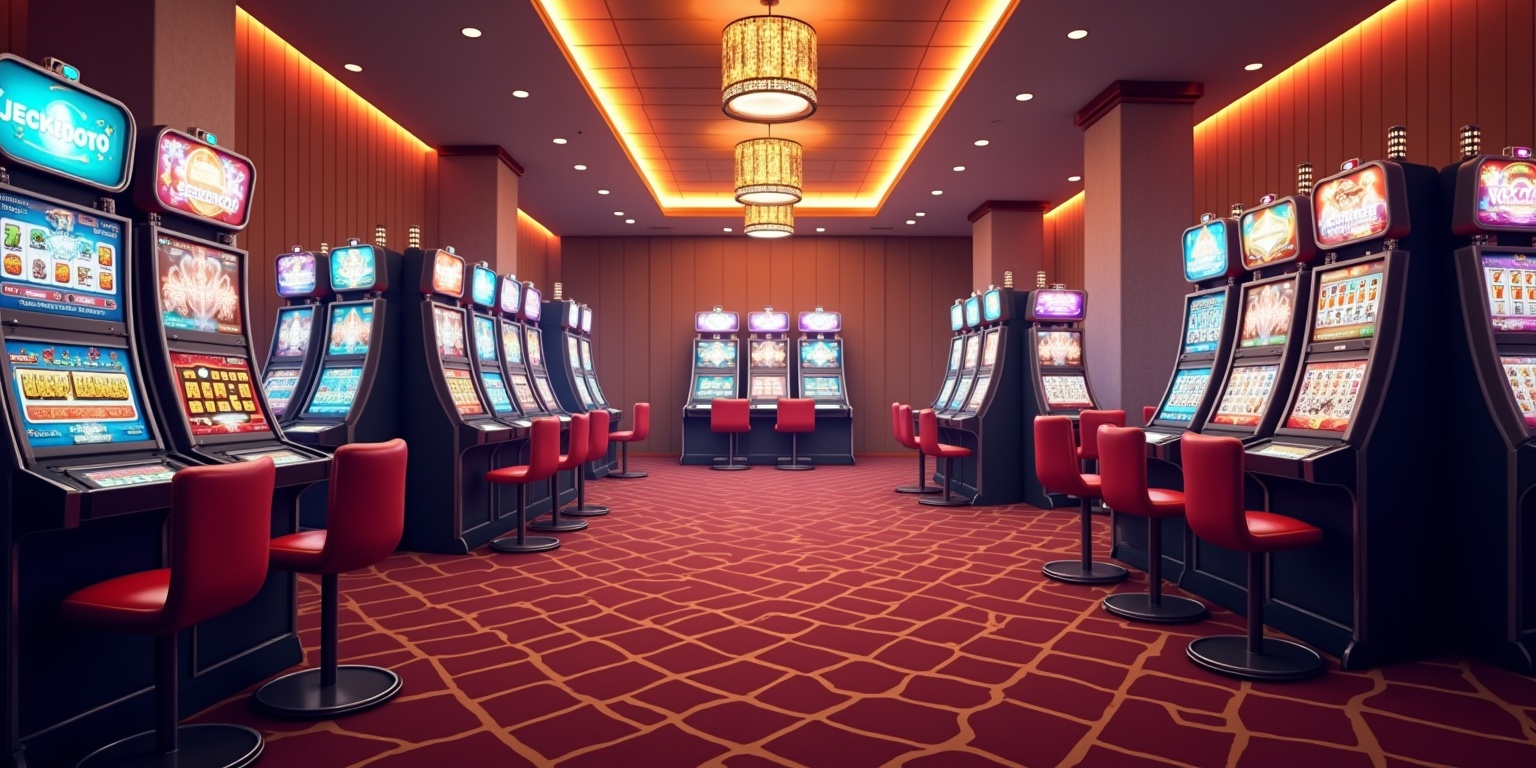 Sala slot premium con file di cabinet illuminati